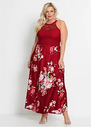 Robe longue estivale avec imprimé floral et empiècement dentelle, bonprix