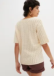 T-shirt en maille ajourée avec lin, manches coudes, bonprix