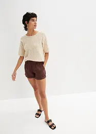 T-shirt en maille ajourée avec lin, manches coudes, bonprix