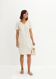 Robe en lin majoritaire à col V, mi-manches, longueur genou, bpc bonprix collection