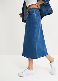 Jupe midi en jean extensible légèrement évasée avec taille confortable, bonprix