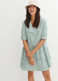 Robe-chemise courte finement côtelée, manches 3/4, bonprix