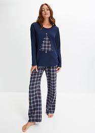 Pyjama avec application et pantalon tissé en flanelle, bpc bonprix collection