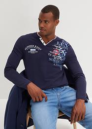 T-shirt col Henley à imprimé, manches longues, bpc selection