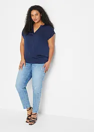 Blouse manches courtes ample en satin avec épaules descendues, bonprix