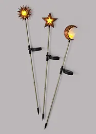 Lot de 3 piquets de jardin solaire Soleil, Lune, Étoile, bonprix