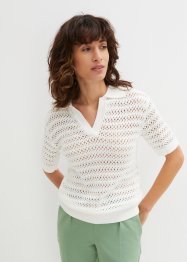 Pull col polo en maille ajourée, bpc selection