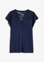 T-shirt col Henley avec dentelle en viscose, bonprix