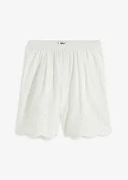 Short large en coton avec taille haute élastiquée et broderie anglaise, bonprix