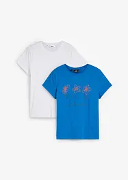 Lot de 2 T-shirts basiques avec imprimé, bonprix