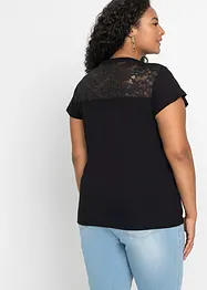 T-shirt col tunisien en jersey viscose avec dentelle, bonprix