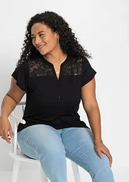 T-shirt col tunisien en jersey viscose avec dentelle, bonprix