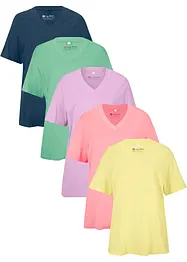 Lot de 5 T-shirts longs et amples à col V, bonprix