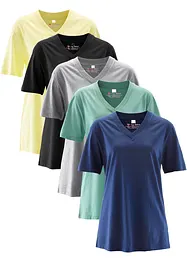 Lot de 5 T-shirts longs et amples à col V, bonprix
