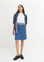 Jupe en jean avec patte de boutonnage et taille élastiquée, bonprix