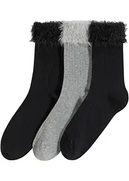 Lot de 3 paires de chaussettes avec texture côtelée et revers, bonprix