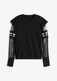 T-shirt avec manches en dentelle et volants, bonprix