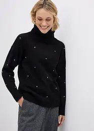 Pull col roulé avec strass, bonprix