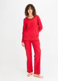 Pyjama en coton doux rehaussé de dentelle, bonprix