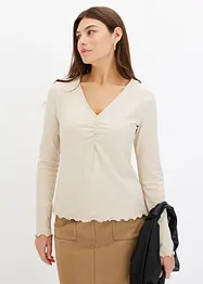 T-shirt côtelé à col en V, bonprix