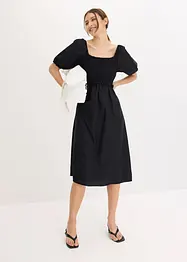 Robe midi à manches bouffantes et haut smocké, bonprix