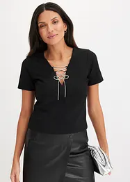 T-shirt cropped avec lien brillant à nouer sur l’encolure, bonprix