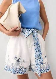 Short 100% lin à imprimé floral, bonprix