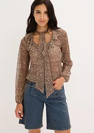 T-shirt en mesh avec volant et lavallière, bonprix