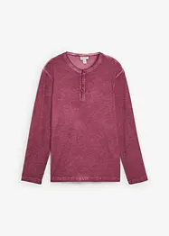 T-shirt manches longues délavé col tunisien, 100% coton, bonprix