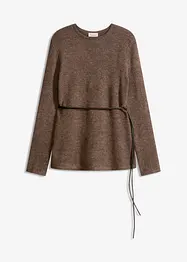 T-shirt manches longues en maille avec ceinture à nouer, bonprix