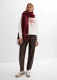 Pantalon barrel enduit, taille mi-haute, bonprix