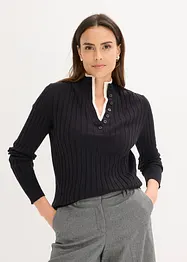 Pull côtelé effet superposé, viscose majoritaire, bonprix