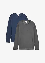 Lot de 2 T-shirts manches longues aspect délavé, bonprix