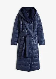 Doudoune longue et déperlante avec empiècement aspect laine et ceinture à nouer, bonprix