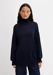 Pull léger en fine maille de viscose majoritaire à large col cheminée, bonprix
