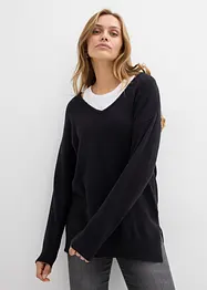 Pull long et oversize à fentes sur les côtés, bonprix