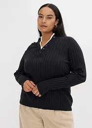 Pull côtelé effet superposé, viscose majoritaire, bonprix