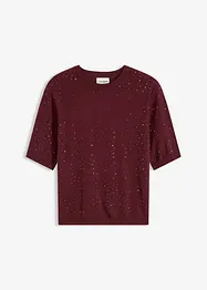 Pull manches coudes en fine maille avec strass, bonprix