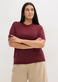 Pull manches coudes en fine maille avec strass, bonprix