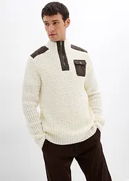 Pull camionneur en grosse maille avec empiècements en tissu, bonprix