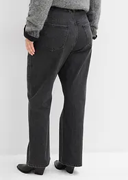 Jean droit loose, taille haute élastiquée avec strass, bonprix