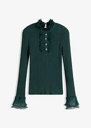 T-shirt manches longues en fine maille avec volants en mousseline, bonprix