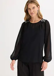 Blouse en mousseline avec strass sur les épaules, bonprix