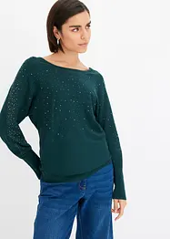 Pull en fine maille avec strass, bonprix