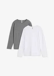 Lot de 2 T-shirts manches longues en coton doux, bonprix