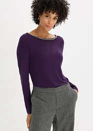 T-shirt manches longues avec empiècement mesh et strass, bonprix