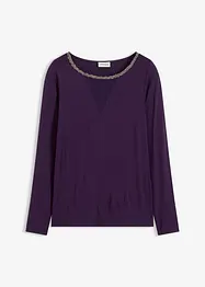 T-shirt manches longues avec empiècement mesh et strass, bonprix