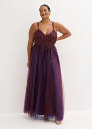 Robe longue en tulle délicat avec dentelle, bonprix