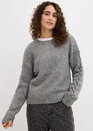 Pull boxy avec motif tressé sur les manches, bonprix