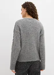 Pull boxy avec motif tressé sur les manches, bonprix